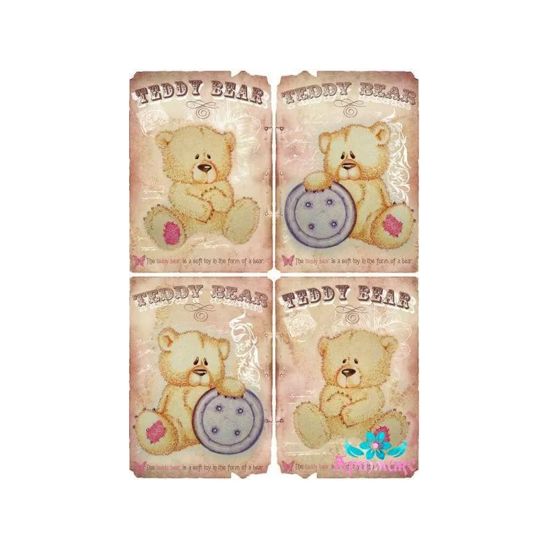 Rice card for decoupage "Teddy with a button" size: 21*30 cm AM400286D
