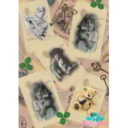 Carte de riz pour découpage "Enfants vintage avec des jouets" taille: 21*30 cm AM400297D