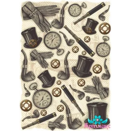 Carte de riz pour découpage "Accessoires pour hommes, rétro" taille: 21*30 cm AM400301D