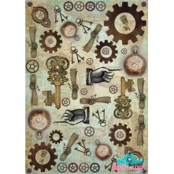 Rice card for decoupage "Steampunk, keys and gears" size: 21*30 cm AM400305D