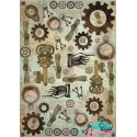 Carte de riz pour découpage "Steampunk, clés et engrenages" taille : 21*30 cm AM400305D