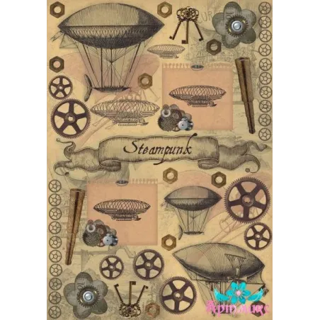 Reiskarte für Decoupage „Steampunk, Luftschiffe, Zahnräder, Schlüssel“ Größe: 21*30 cm AM400306D
