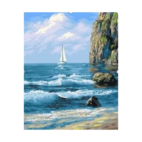 Wizardi painting by number kit. White sail 40x50 cm A143T