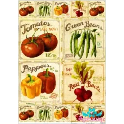 Carte de riz pour découpage "Légumes, étiquettes" 21x29 cm AM400081D