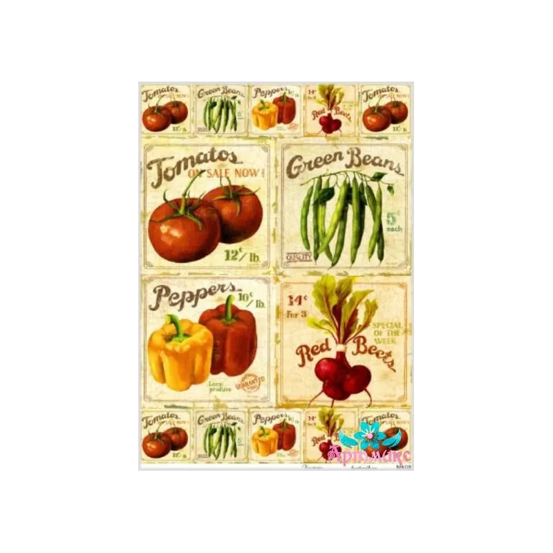 Carte de riz pour découpage "Légumes, étiquettes" 21x29 cm AM400081D