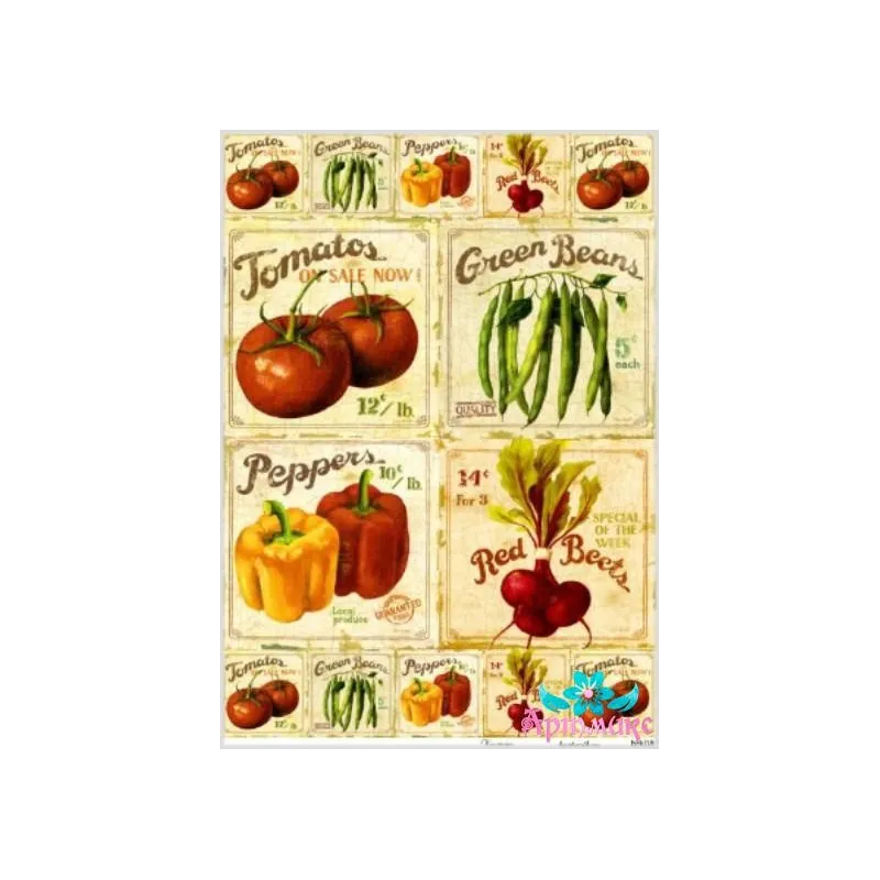 Rice card for decoupage "Vegetables, labels" 21x29 cm AM400081D