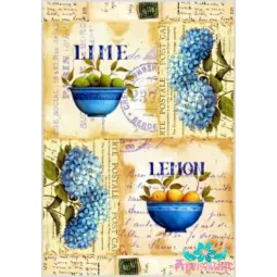Rice card for decoupage "Hydrangeas and lemons" 21x29 cm AM400083D