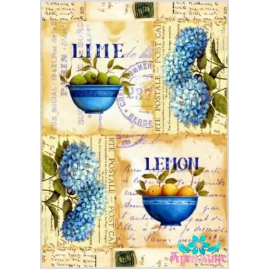 Рисовая карта для декупажа "Гортензии и лимоны "21х29 см AM400083D