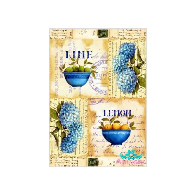 Rice card for decoupage "Hydrangeas and lemons" 21x29 cm AM400083D