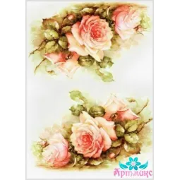 Ryžių kortelė dekupažui "Subtilios rožės Nr. 1" 21x29 cm AM400115D