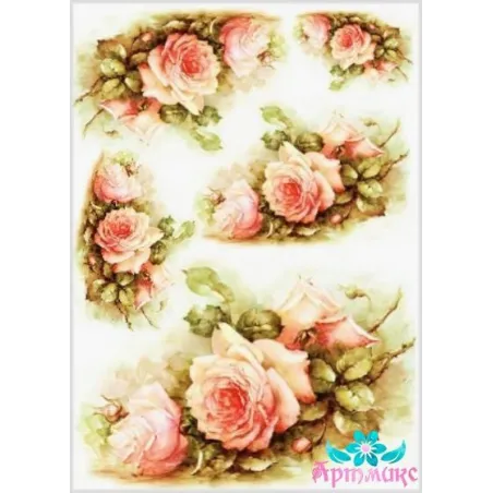 Rice card for decoupage "Delicate roses No. 3" 21x29 cm AM400118D