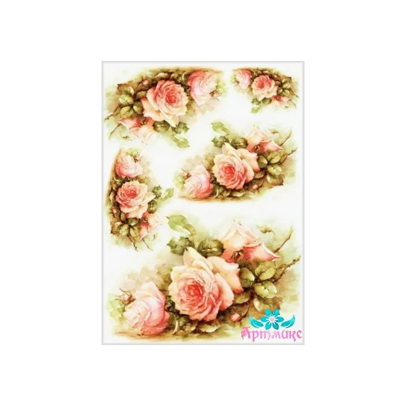 Carte de riz pour découpage "Roses délicates n°3" 21x29 cm AM400118D