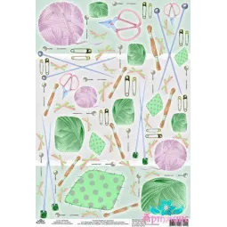 Carte de riz pour decoupage "Aiguilles \]a tricoter, fils et aiguilles" taille: 21*30 cm AM400328D