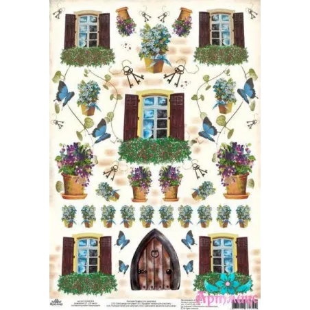 Reiskarte für Decoupage „Türen und Fenster Nr. 3“ Größe: 21*30 cm AM400334D