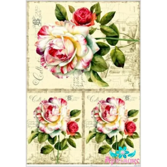 Reiskarte für Decoupage „Rosen auf altem Hintergrund“ 21x29 cm AM400127D