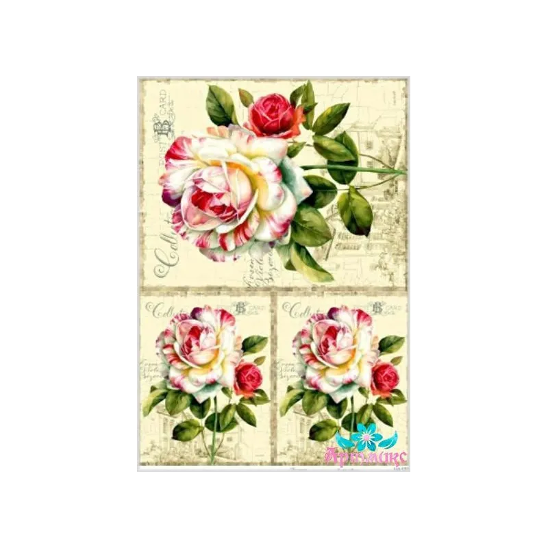 Reiskarte für Decoupage „Rosen auf altem Hintergrund“ 21x29 cm AM400127D