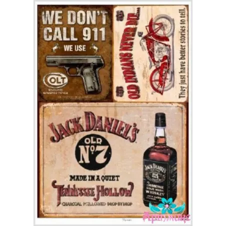 Reiskarte für Decoupage "Whiskey, motorcycle, pistol" 21x29 cm AM400150D