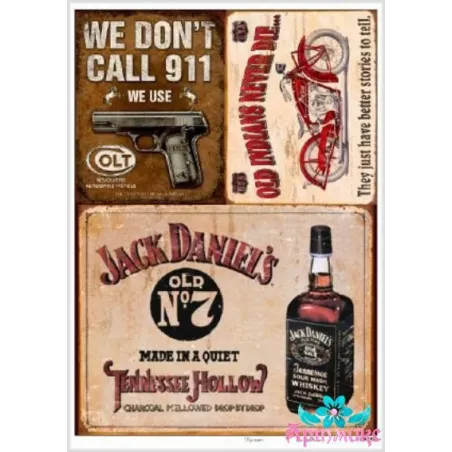 Reiskarte für Decoupage „Whisky, Motorrad, Pistole“ 21x29 cm AM400150D