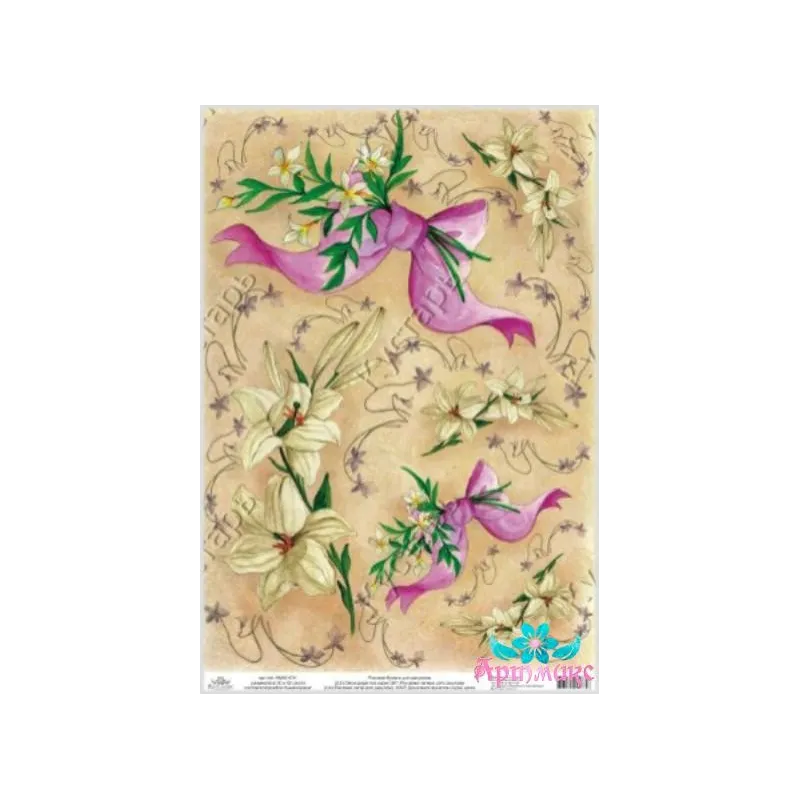 Rice card for decoupage "White lilies with a bow" 21x29 cm AM400161D