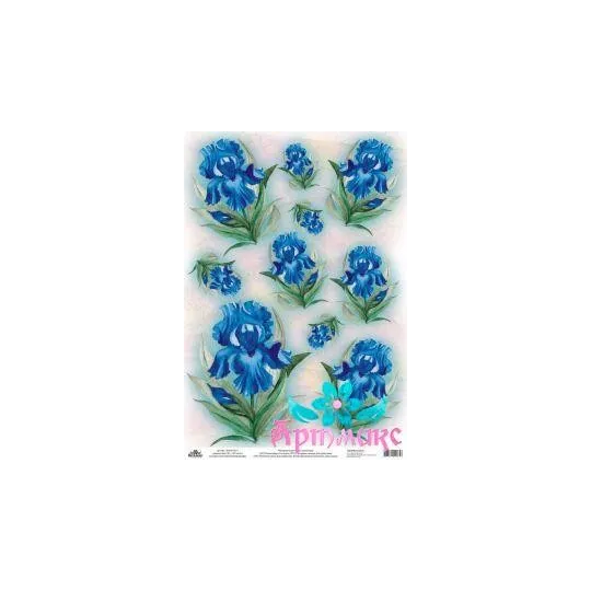 Rice card for decoupage "Blue Irises" 21x29 cm AM400171D