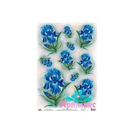 Ryžių kortelė dekupažui "Blue Irises" 21x29 cm AM400171D