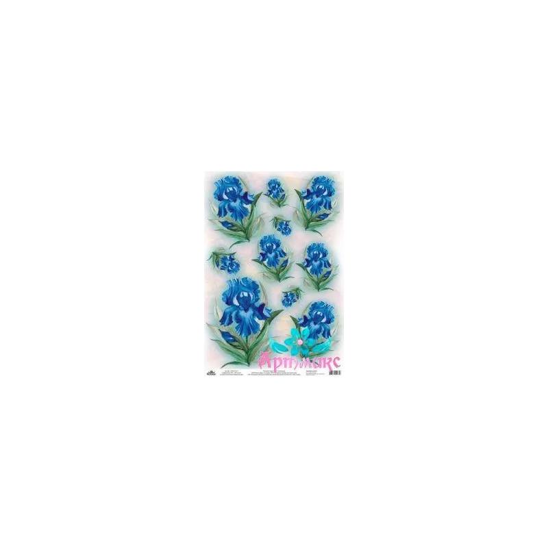Ryžių kortelė dekupažui "Blue Irises" 21x29 cm AM400171D