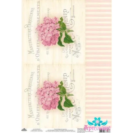 Carte de riz pour découpage "Motifs vintage, hortensias No. 4" dimension: 21*30 cm AM400357D