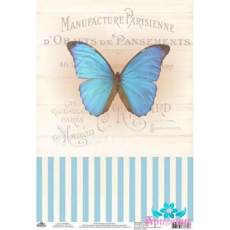Rice card for decoupage "Vintage motives, butterfly number 4" size: 21*30 cm AM400383D