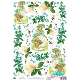 Carte de riz pour découpage vieux motifs "Fille aux fleurs" 21x29 cm AM400234D