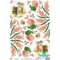 Carte de riz pour découpage anciens motifs "Dame au panier, jacinthes, hortensias" 21x29 cm AM400236D