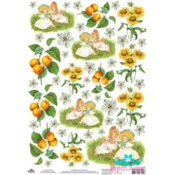 Ryžių kortelė dekupažui seni motyvai "Mergaitė ir varpai" 21x29 cm AM400240D