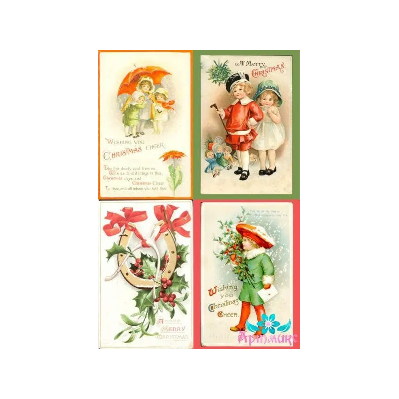 Carte de riz à découper "Cartes de Noël anciennes" 21x29 cm AM400245D