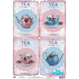 Rice card for decoupage "Teapots and cups, shabby chic" size: 21*30 cm AM400254D