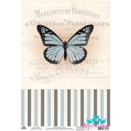 Carte de riz pour découpage "Motifs vintage, papillon numéro 10" taille : 21*30 cm AM400407D