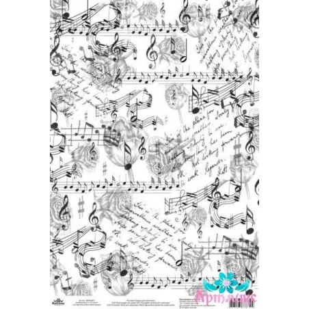 Carte de riz pour decoupage "Monochrome, Musique des fleurs" taille: 21*30 cm AM400447D