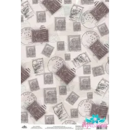 Рисовая карта для декупажа "Монохром, Марки" размер: 21*30 см AM400...