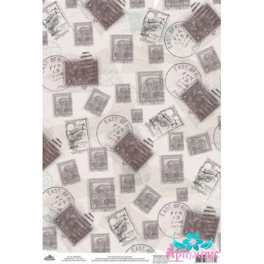 Рисовая карта для декупажа "Монохром, Марки" размер: 21*30 см AM400...