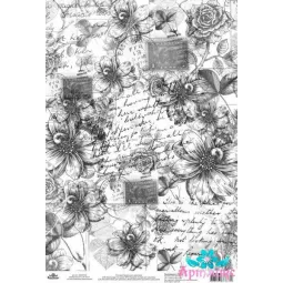 Carte de riz pour decoupage "Monochrome, Dahlias et roses vintage" taille: 21*30 cm AM400452D