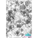 Carte de riz pour découpage "Monochrome, Dahlias et roses vintage" taille : 21*30 cm AM400452D