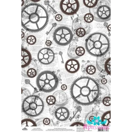 Reispapier für Decoupage "Monochrom, Zahnräder und Schlüssel" Größe: 21*30 cm AM400454D