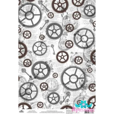 Rice card for decoupage "Monochrome, Gears and Keys" size: 21*30 cm AM400454D