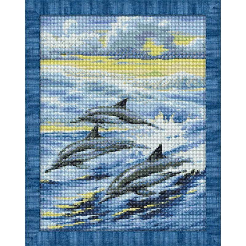 Kit de peinture diamant famille de dauphins 30x40 cm AZ-1062