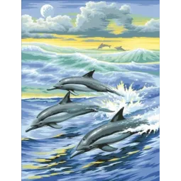 Kit de broderie diamant Famille de dauphins 30х40 cm AZ-1062