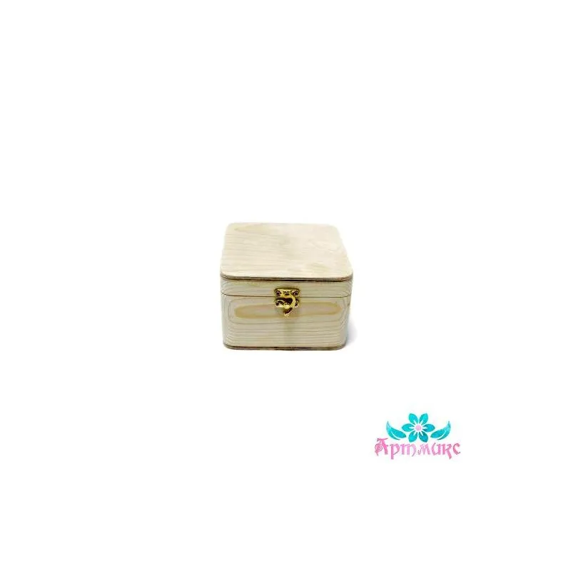 Boîte à coins arrondis en pin massif, avec serrure, taille 15x15xh10 cm AH616007F