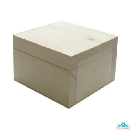 Boîte en pin massif, couvercle à charnière, taille 13.5x13.5xh9 AH616014F