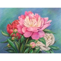 Deimantinis tapybos rinkinys Peonijų puokštė 40*30 cm AZ-1313