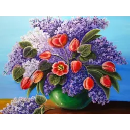 Deimantų tapybos rinkinys Alyvų puokštė 40*30 cm AZ-1314