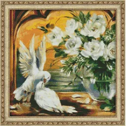 Kit de peinture diamant Pigeons & Roses Blanches 50х50 cm AZ-1099