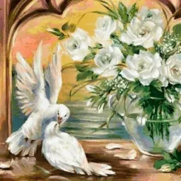 Kit de peinture diamant Pigeons & Roses Blanches 50х50 cm AZ-1099
