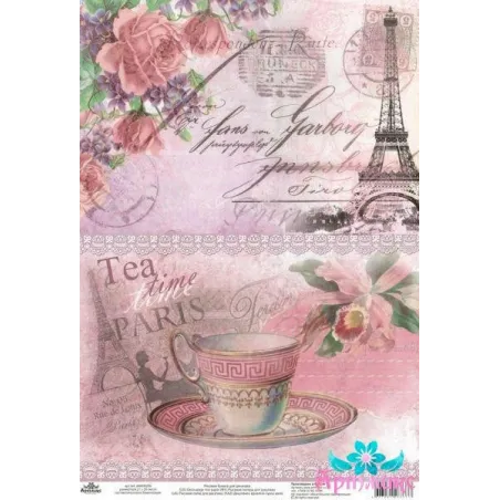 Rice card for decoupage "Breakfast in Paris" size: 21*30 cm AM400259D